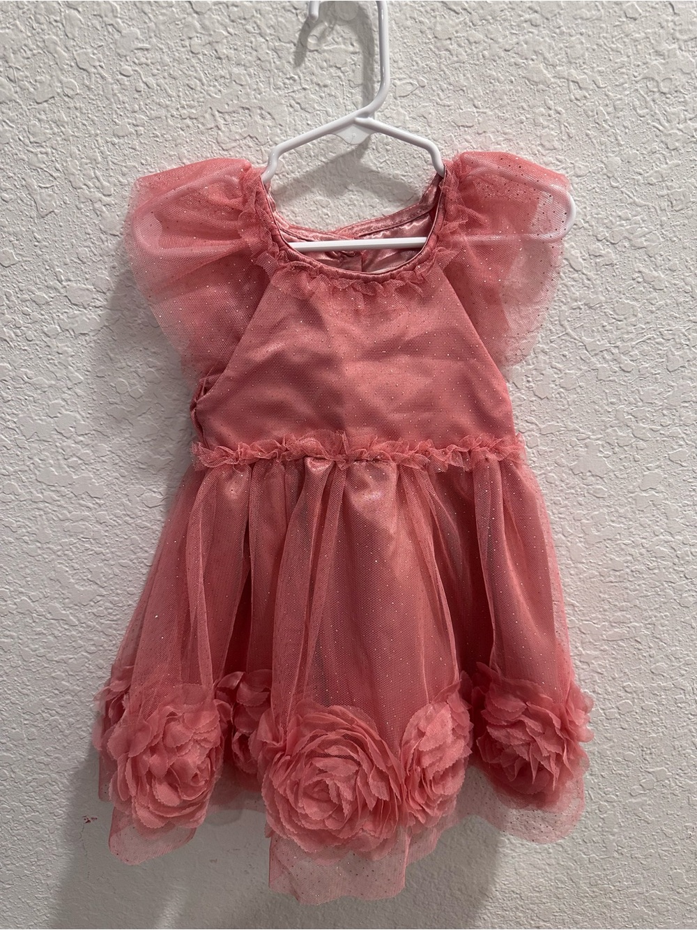 Coral Pink Glitter Tulle Flower Girl Dress